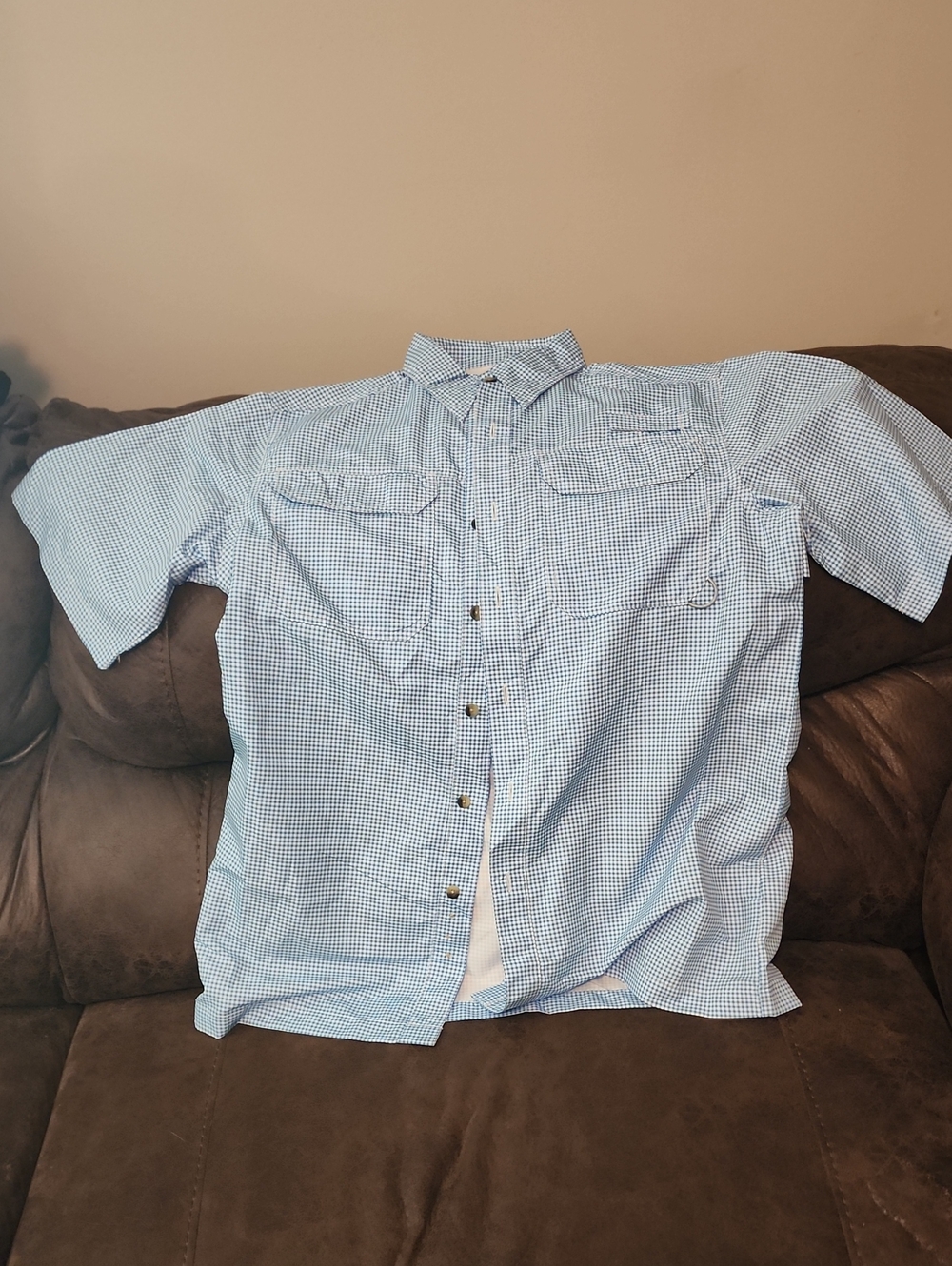 Source Unknown Light Blue Checked Short-Sleeve Button-Down Shirt